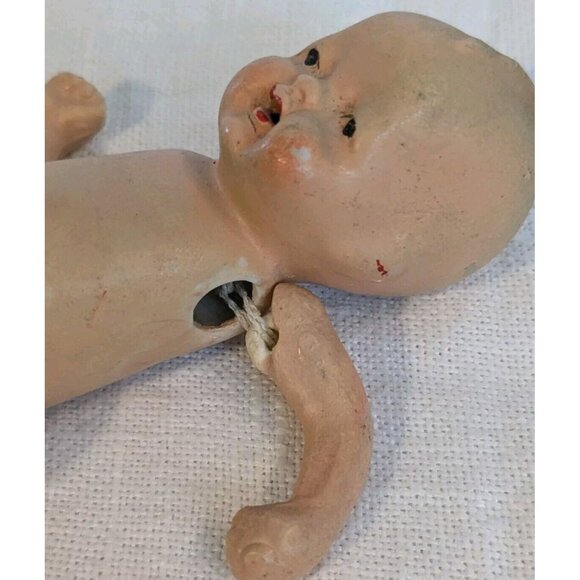 Bisque Jointed Baby Doll Japan Stringed Stamped Mouth Miniature Porcelain Vtg 4" - Picture 15 of 16